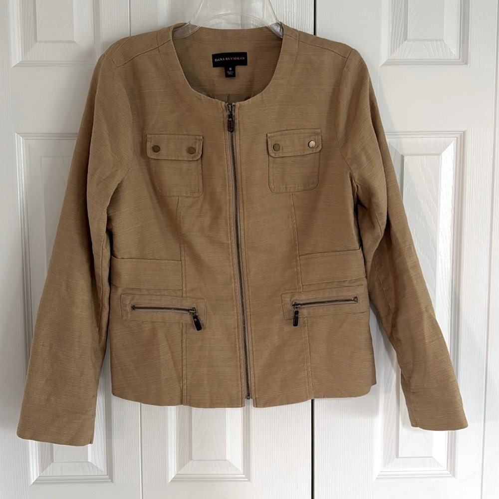*Gently Worn* Dana Buchman Women's Zip-Front Tan Utility Jacket Blazer- Size 10